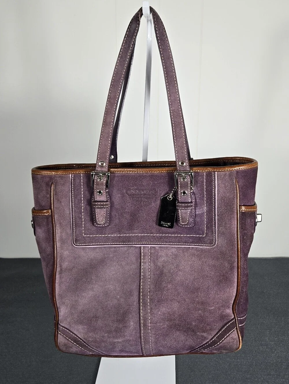 Coach Vintage Y2K Purple Suede Tote with Leather Trim